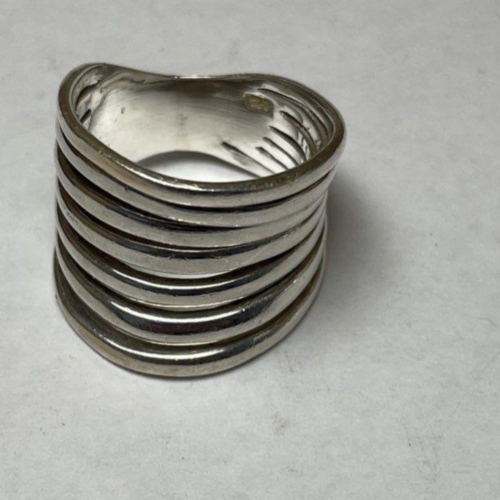 Sterling Silver 925 Multi Strand Wide Band Stacked Statement Ring Size 7.5 8.1g